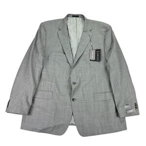 Michael Kors Mens Classic Fit Plaid Stretch Wool Blend Suit Jacket Gray Blue 50L